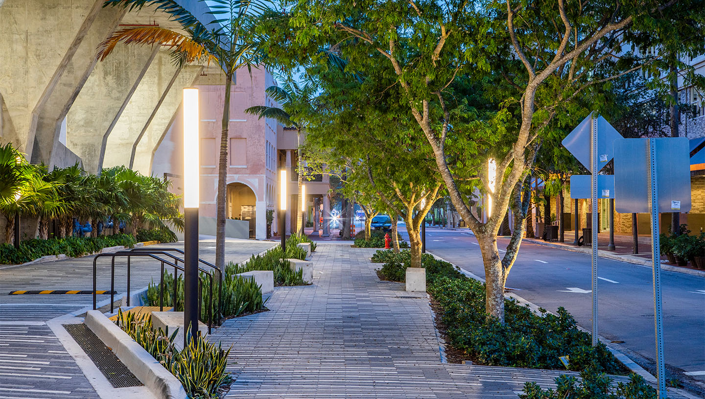 Lumistik bollards light pathway in front of apartment complex